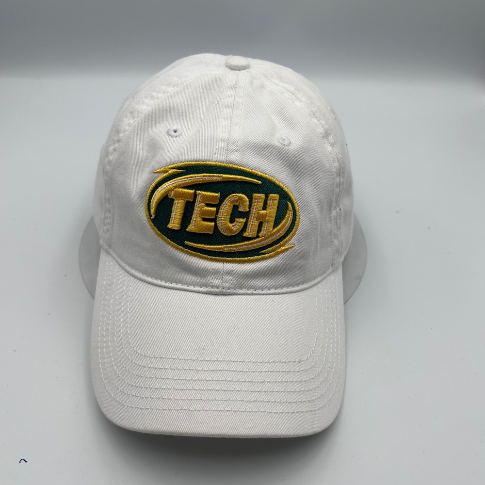 Legacy 92 Tech Hat White Adjustable Strapback Embroidered Green Gold Logo Cap